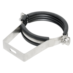 Support bracket with rubber infill and stirrup